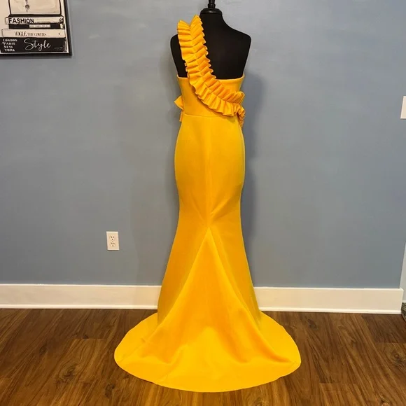 Vibrant Yellow One Shoulder Ruffle Dress Size Large - Picture 11 of 16